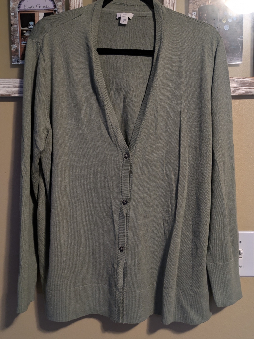 J.Jill Button-Front Cardigan in Celery Green XL